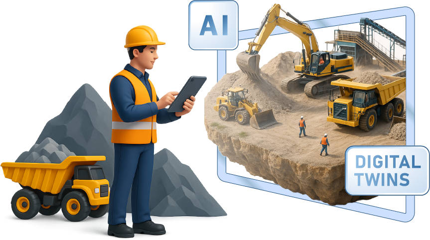 A worker uses a tablet displaying incredible features for operations management